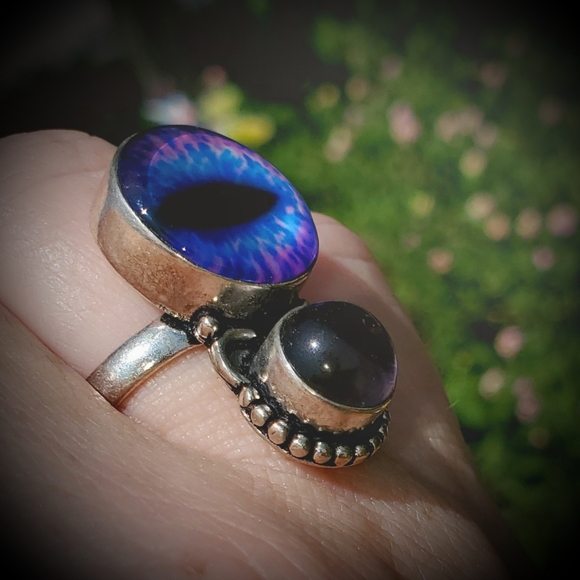 New Unique Fancy Glass Amethyst Protection Evil Eye Magic 925 Silver Ring. - Picture 11 of 16